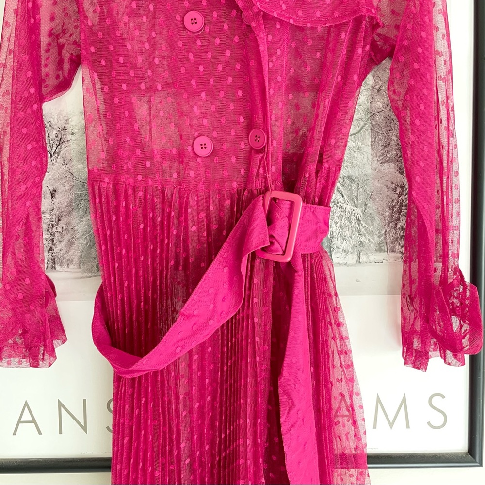 Anthropologie Fuchsia Sheer Dotted Trench Dress - Picture 8 of 16